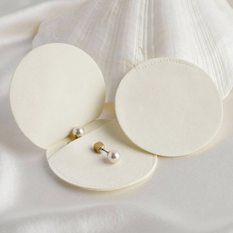 Round Microfiber Suede Velvet Jewelry Pouch Storage Bag For Rings Earrings Travel Portable Soft Envelope Case
