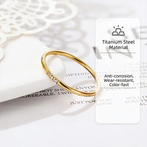 Anillo De Banda Minimalista De Acero De Titanio Con Circonita Joyería De Dedo Simple Delicada Deslumbrante Apilable Para Mujer Diario
