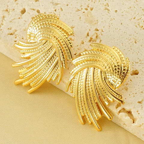 Boucles D'oreilles Puces En Acier Inoxydable Design Tourbillon Plaqué Or 18K Géométrique Irrégulier Bijoux Femme