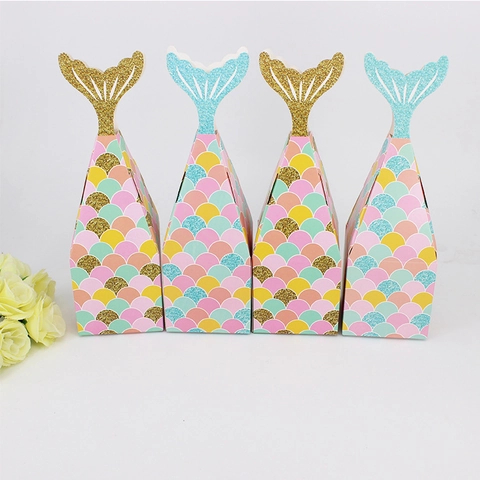 Mermaid Tail Candy Boxes Paper Glitter Fish Scale Pattern Sparkly Gift Packaging Wedding Birthday Party Favor Containers