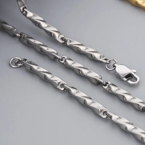 Stainless Steel Twisted Chain Bracelet And Necklace Hip Hop Fashion Jewelry For Men Women Unisex Accessory
