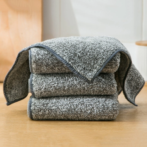 Kitchen Cleaning Cloth Bamboo Fiber Absorbent Dishcloth Soft Grey Japanese Style Dish Towel For Home