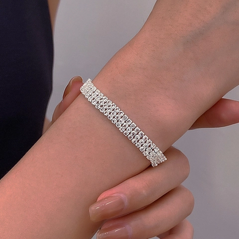 Multi Row Rhinestone Bracelet For Women Adjustable Alloy Sliding Buckle Fashion Jewelry Ins Style Luxury Hand Jewelry