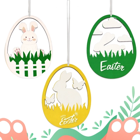 Decorazioni Da Appendere Pasqua Coniglio Uovo In Legno Design Cavo Colorato Decorazione Per Feste In Casa Pendente Festivo