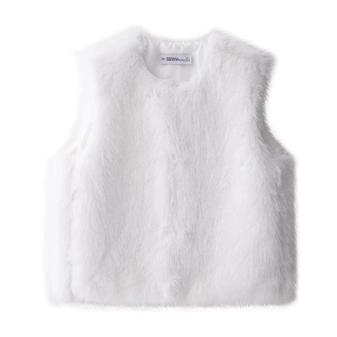 Women Faux Fur Vest Shaggy Plush Sleeveless Jacket Solid White Casual Vintage Outerwear Waistcoat