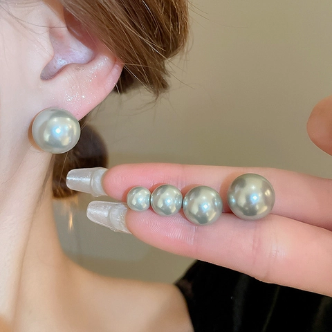 Orecchini A Lobo Con Künstliche Perle Imitazione Grigie E Perno In Argento Gioielli Geometrici Semplici Vintage Per Donna