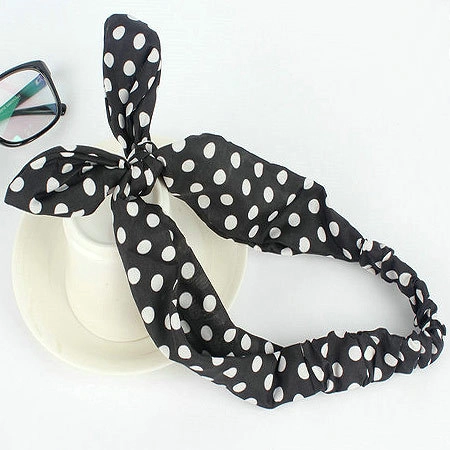 Fascia Per Capelli Con Fiocco Orecchie Di Coniglio Tessuto Elastico Annodato Stampa A Pois Floreale Accessorio Per Donne Ragazze
