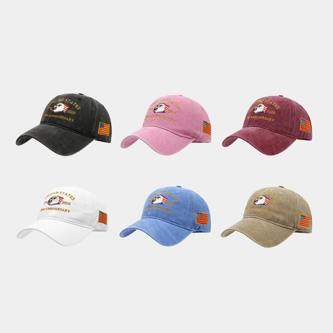 United States 250th Anniversary Commemorative Baseball Cap Washed Cotton Embroidered Eagle Flag Retro Adjustable Hat