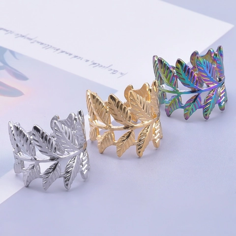 Retro Edelstahl Blatt Ring Verstellbar Offen Böhmisch Lorbeerblatt Schmuck Für Damen Herren Vakuumplattiert