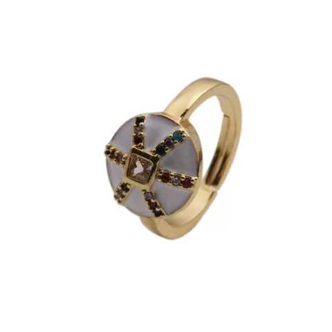Bohemian Adjustable Open Ring Copper Gold Plated Colorful Enamel Square Zircon Vintage Palace Style Jewelry For Women