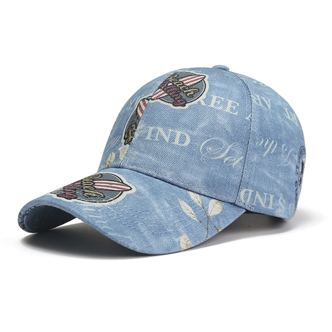 Berretto da Baseball in Cotone Lavato Vintage Americano per Uomo Donna Cappello da Sole in Denim Stampato Retro Sportivo Regolabile