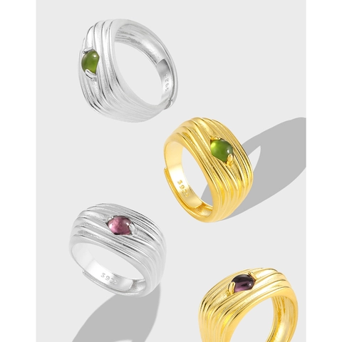S925 Sterling Silver Open Ring For Women Adjustable Multi Layer Line Ribbed Rhinestone Inlaid Fashion Jewelry Finger Ring