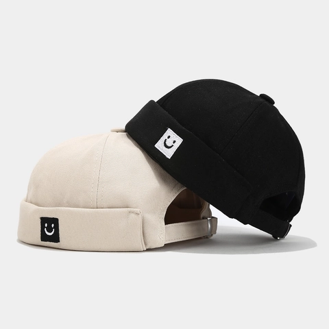 Gorro Docker Unisex Sin Ala Algodón Miki Sombrero Con Parche De Sonrisa Hebilla Metal Ajustable Retro Yuppie Beanie