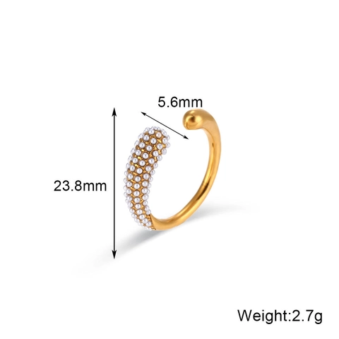 Anillo Abierto Minimalista de Acero Inoxidable para Mujer Forma de Gota de Agua Perla Artificial Diamantes de Imitación Ajustable Joyería
