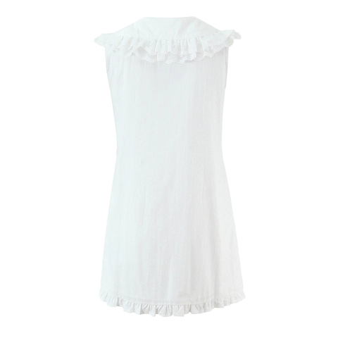 Weißes Ärmelloses Minikleid Modal Baumwolle Spitze Peter Pan Kragen Volantsaum Süßer Lolita Stil Sommerkleid Für Damen