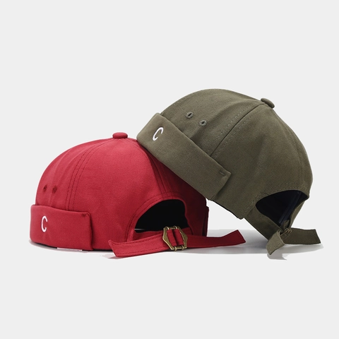 Docker Hat Brimless Cotton Canvas Cap Letter C Embroidery Adjustable Metal Buckle Retro Streetwear Accessory For Men Women