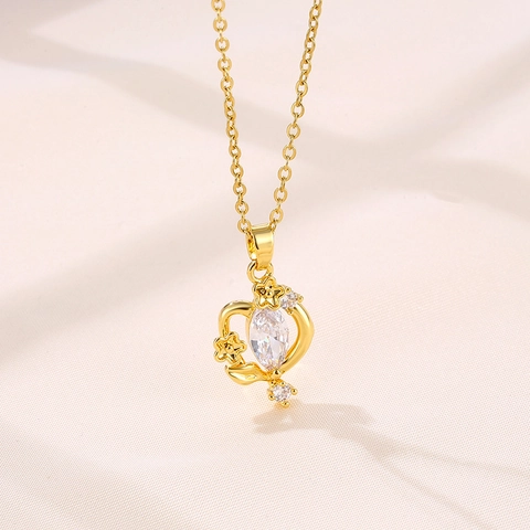 Collar Colgante Flor Acero Inoxidable Circonita Incrustada Geométrico Bañado Oro 18K Lujo Para Mujeres
