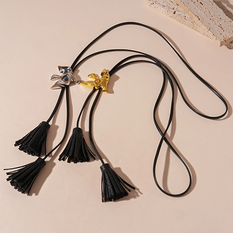Bolo Tie Halskette Metall Vogel Anhänger Verstellbares Lederseil Quaste Lange Pulloverkette Vintage Ethno Schmuck Für Damen
