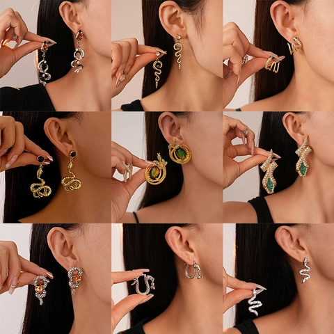 Boucles D'oreilles Pendantes Serpent Avec Tige En Argent Sterling 925 Alliage Strass Émail Bijoux D'oreille Rétro Pour Femmes