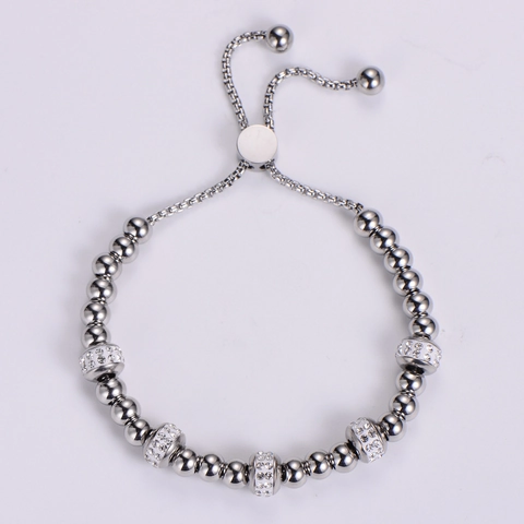 Bracciale A Sfere In Acciaio Inossidabile Con Perle Distanziatrici In Strass Catena Regolabile Per Donna