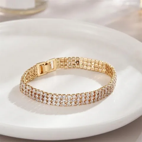 Lujosa Pulsera de Tenis de 3 Filas de Strass para Mujeres Hombres Clásica Pulsera de Cadena de Cobre Galvanizado Joyería Regalo