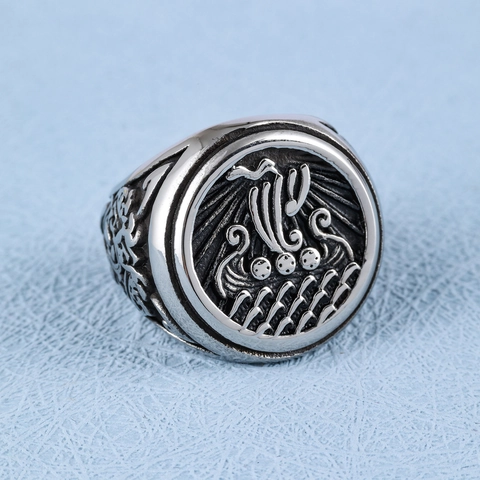 Viking Ship Signet Ring Stainless Steel Retro Nordic Drakkar Totem Punk Style Jewelry For Men