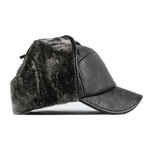 Chapeau De Trappeur D'hiver Pour Hommes Cuir PU Protection Des Oreilles Fausse Fourrure Chaud Coupe-vent Style Baseball