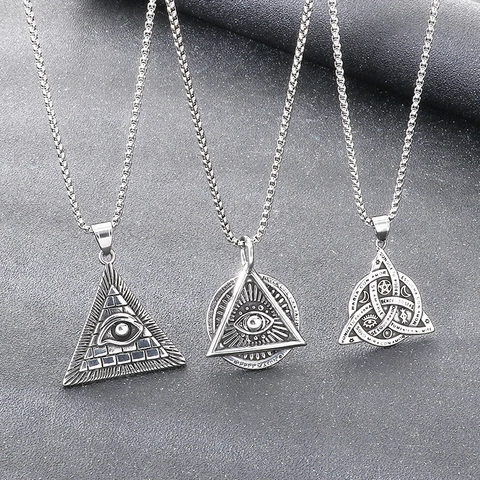 Collana Con Ciondolo Occhio Della Provvidenza Acciaio Inossidabile Uomo Occhio Onniveggente Piramide Illuminati Triangolo Vintage