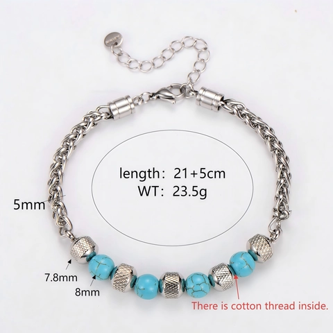 Bracciale Da Uomo Con Perline Acciaio Inossidabile 304 Catena Intrecciata Con Perle In Pietra Naturale Regolabile