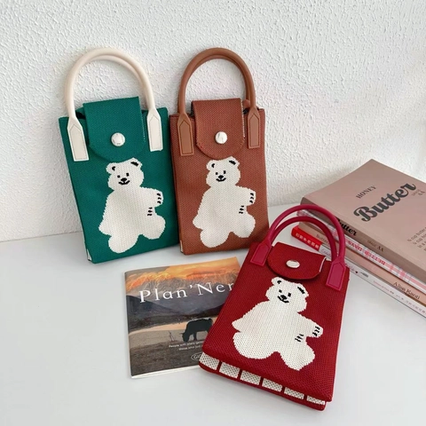 Mini Borsa A Tracolla In Maglia Da Donna Cartone Animato Animale Jacquard Borsa A Mano Portatile Moda