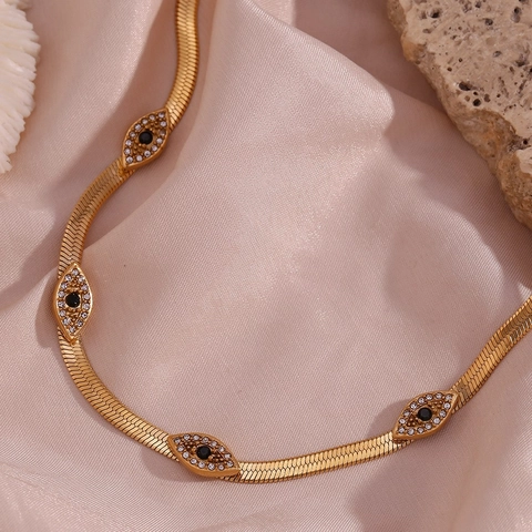 Evil Eye Necklace 18K Gold Plated Stainless Steel Flat Snake Chain AAA Zirconia Charms Fashion Bohemia Jewelry For Women
