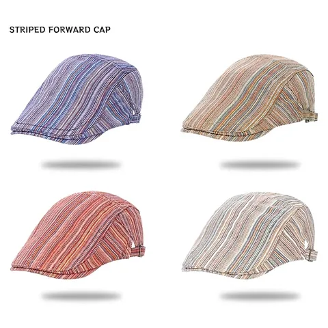 Casquette Plate Rayée Vintage Rétro Britannique Chapeau Ivy Avec Boucle Métallique Réglable Pour Hommes Et Femmes