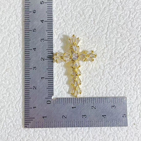 Pendente Croce Ottone Placcato Oro Argento Zirconia DIY Gioielli Accessori Religioso Lucido Per Donne