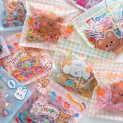 Mini Elastici Per Capelli Usa E Getta Alta Elasticità Elastici In TPU Per Bambini Ragazze Treccine Styling Quotidiano Borsa Cartoon Colorata Nera