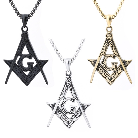 Collana Con Pendente Massoneria Vintage Acciaio Inossidabile Simbolo Squadra Compasso Lettera G Gioielli Punk Per Uomo