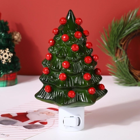 Christmas Night Light Plug-in Resin Ceramic Santa Gnome Tree Shapes Manual Switch Warm Glow Holiday Party Home Decor