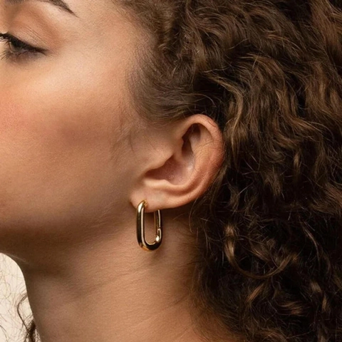 Orecchini A Cerchio Ovali In Acciaio Inossidabile Placcato Oro 18K Geometrici Spessi Per Donne