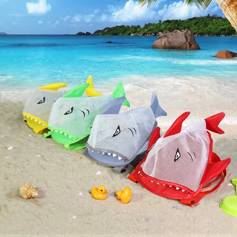 Kids Beach Bag Shark Shape Mesh Toy Organizer Crossbody Shell Bag For Summer Travel Children