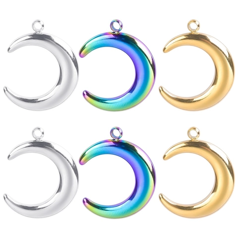 Colgante De Media Luna Minimalista Collar De Acero Inoxidable Joyería Para Mujeres Y Hombres Arcoiris Colorido Oro Plata