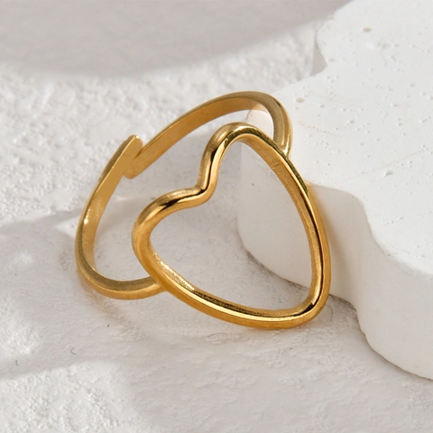 Edelstahl 14K Vergoldet Offener Ring Für Damen Geometrisches Herz Knoten Kleeblatt Verstellbar Minimalistischer Schmuck
