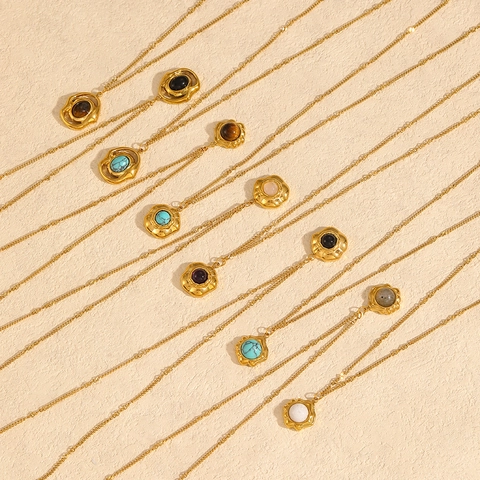 Collana Con Pendente Vintage Acciaio Inossidabile Placcato Oro 18K Pietra Naturale Ciondolo Geometrico Gioielli Per Donna