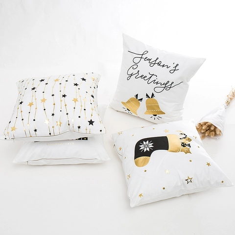 Funda De Cojín De Navidad Poliéster Bronceado Oro Decoración De Fiesta Moderno Minimalista Sofá Hogar Blanco Funda Almohada