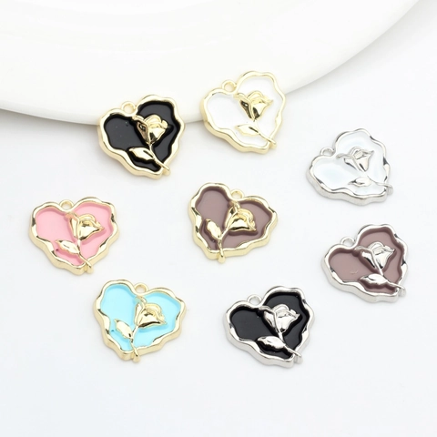 Alloy Enamel Heart Rose Pendant Charm For DIY Jewelry Making Earring Necklace Accessory Romantic Elegant Fashion