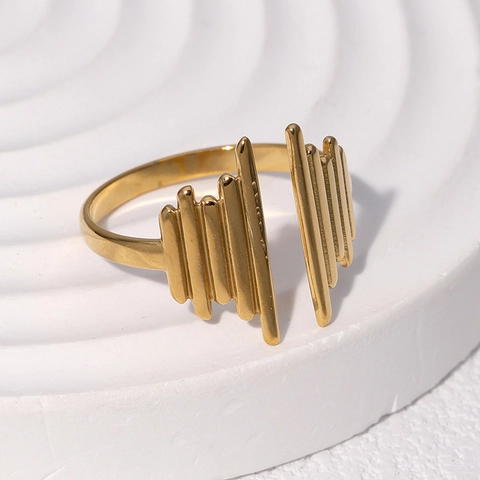 Stainless Steel Open Ring For Women Adjustable Geometric Irregular Vertical Bars Rhythmic Line Minimalist Modern Jewelry