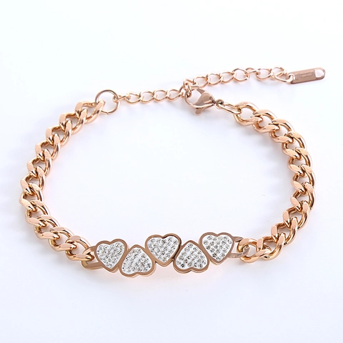 Pulsera Con Amuleto De Corazón De Diamantes De Imitación Pavé Acero Inoxidable 316L Cadena Cubana Ajustable Para Mujer