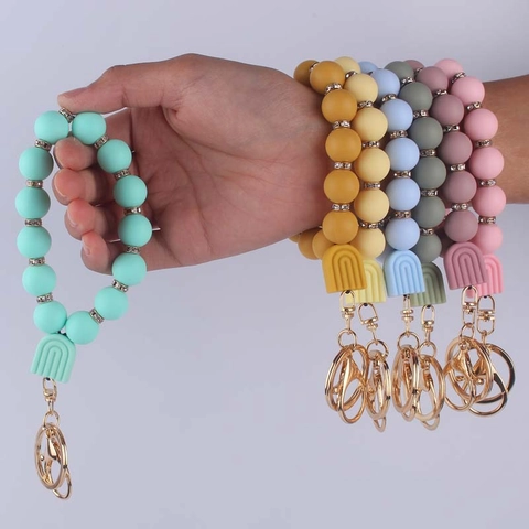 Portachiavi da Polso con Perline in Silicone alla Moda per Donna Bracciale in Silicone con Strass Colorati con Ciondolo Arcobaleno Regalo Gioielli