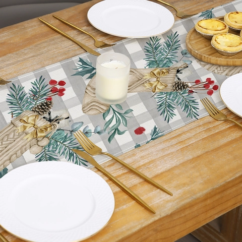 Christmas Table Runner Holiday Kitchen Dining Party Decoration Digital Print Polyester Linen Like Santa Snowman Gnome