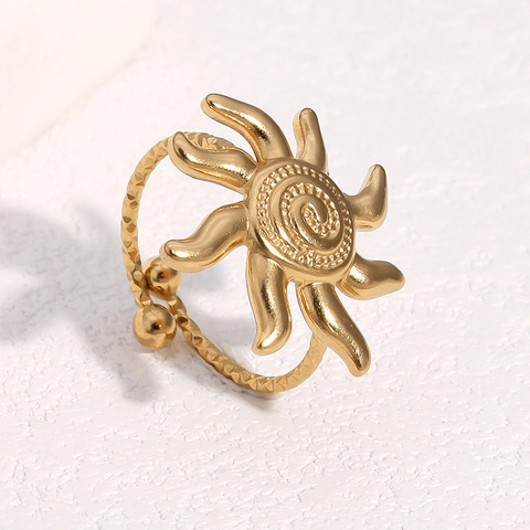 Anello Regolabile Spirale Sole Acciaio Inossidabile Placcato Oro 18K Gioielli Geometrici Celestiali Per Donne Stile Retrò