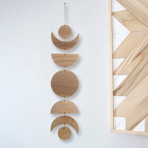 Moon Phase Wall Hanging Decor Wooden Boho Chic Garland For Bedroom Living Room Nordic Home Art Ornament