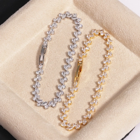 Marquise Cut Cubic Zirconia Tennis Bracelet For Women Gold Plated Brass Geometric Minimalist Ins Style Link Jewelry